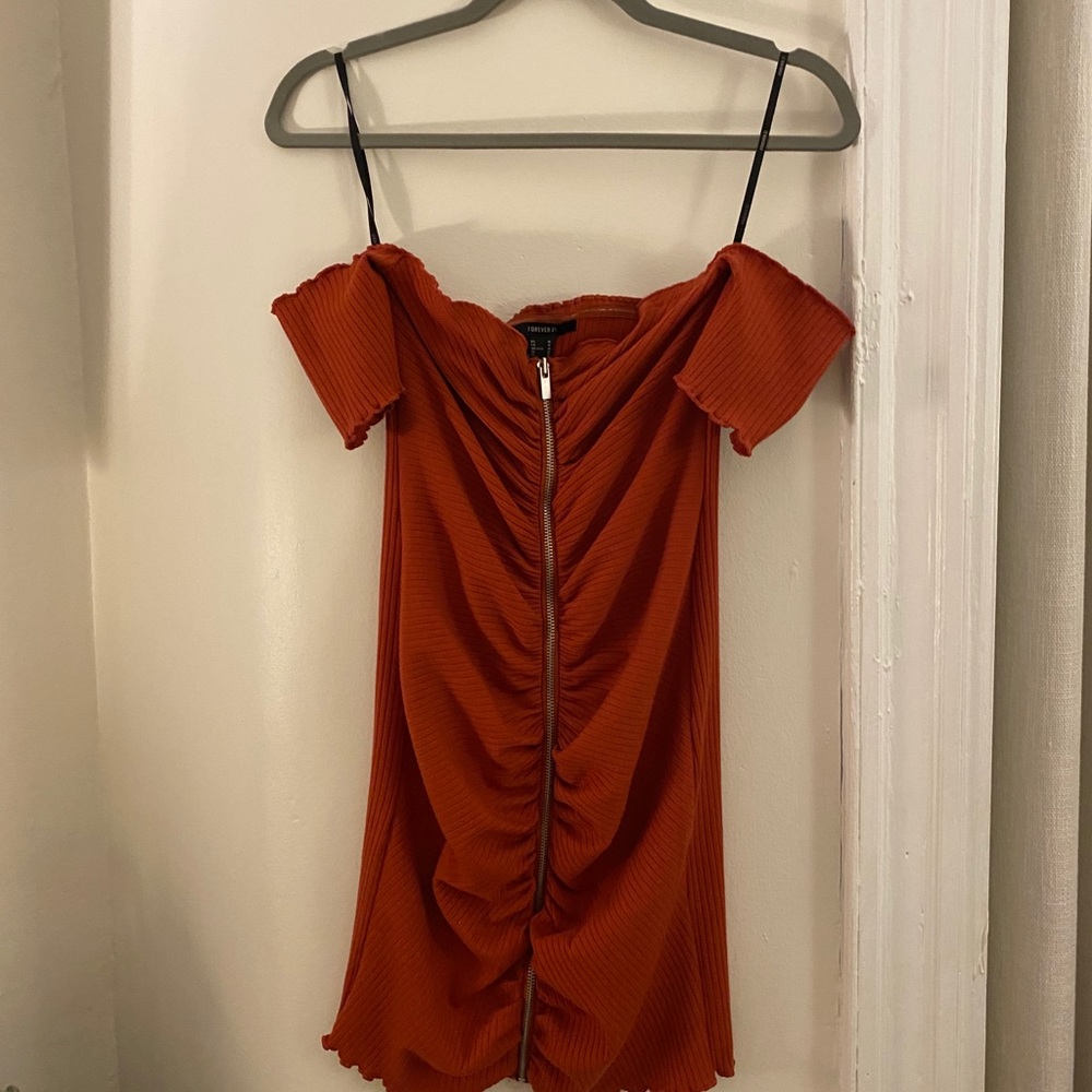 Orange zip up bodycon dress from forever 21